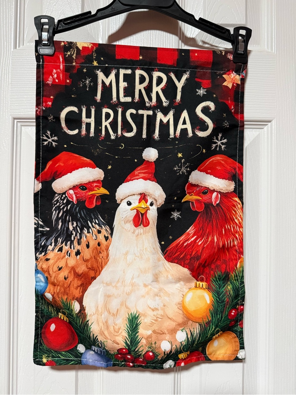 Merry Christmas Chicken Garden Flag - Holiday Chicken Design